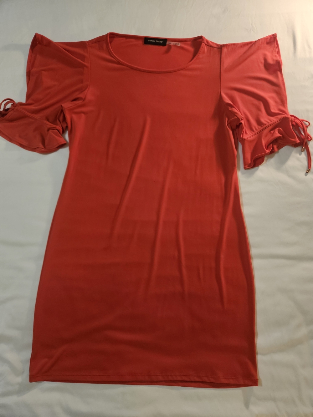 Ivanka Trump Coral Red Short Sleeve Tie-Sleeve Mini Dress